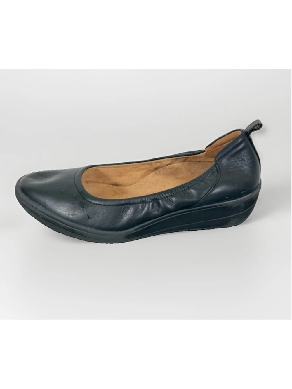 Vionic Jacey Wedge Ballet Shoes Women 8 Black Leather Comfort Slip On Work Chic